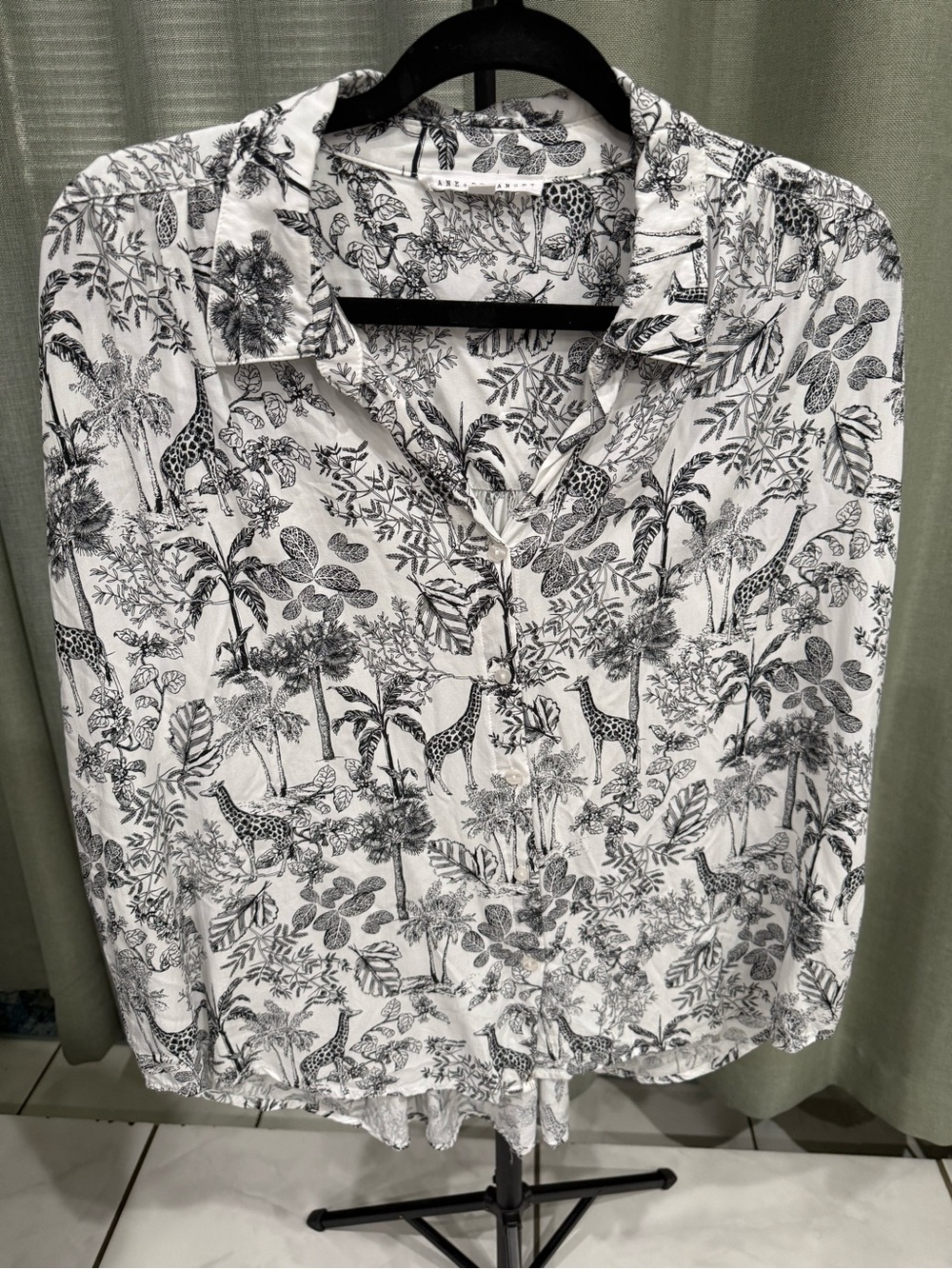 Jane and Delancey White Button-Down Shirt with Black Safari Print